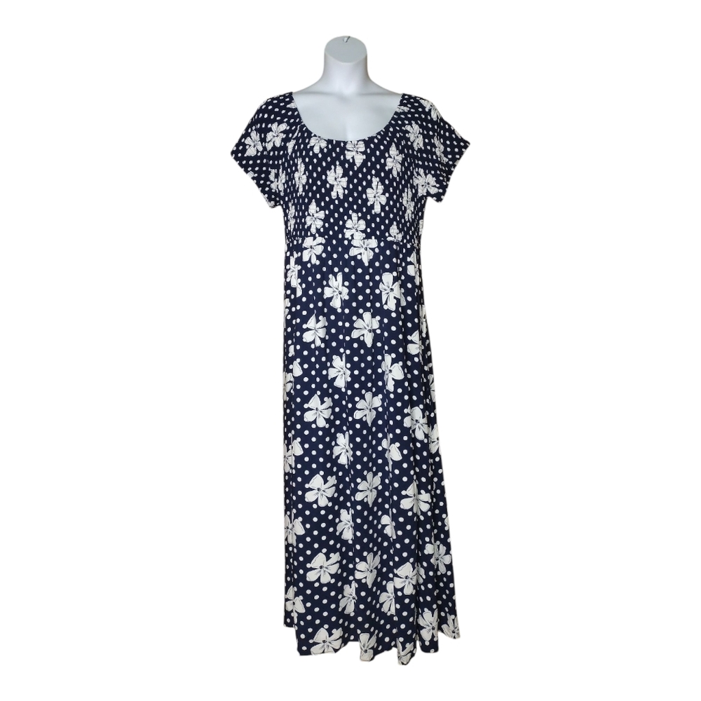Loralette Dress Navy Blue White  Floral Polka Dot Size 26/28